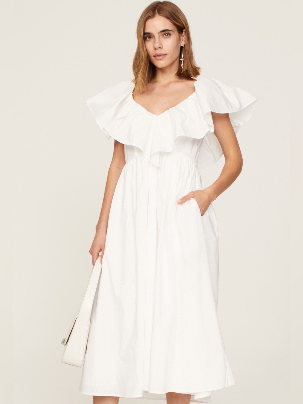 Adam Lippes 100% Cotton White Ruffle Eyelet Midi Dress